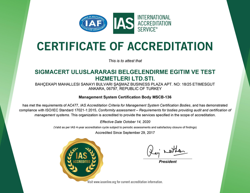 CERTIFICATE OF ACCREDITATION